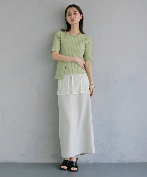 &g'aime(アンジェム)の「【&g'aime 】リブ切替半袖ニット Ribbed Panel Short-Sleeve Knit(Tシャツ/カットソー・レディース・ブルー/グリーン/ホワイト/ブラック・FREE)」の14枚目の写真