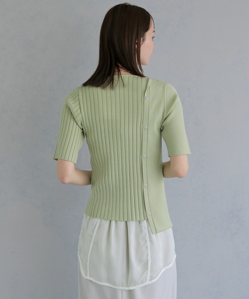 &g'aime(アンジェム)の「【&g'aime 】リブ切替半袖ニット Ribbed Panel Short-Sleeve Knit(Tシャツ/カットソー・レディース・ブルー/グリーン/ホワイト/ブラック・FREE)」の12枚目の写真