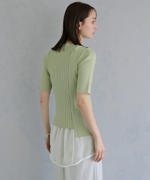 &g'aime(アンジェム)の「【&g'aime 】リブ切替半袖ニット Ribbed Panel Short-Sleeve Knit(Tシャツ/カットソー・レディース・ブルー/グリーン/ホワイト/ブラック・FREE)」の11枚目の写真