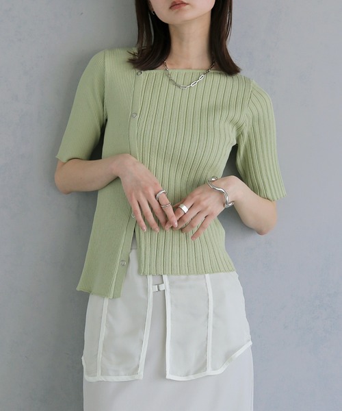 &g'aime(アンジェム)の「【&g'aime 】リブ切替半袖ニット Ribbed Panel Short-Sleeve Knit(Tシャツ/カットソー・レディース・ブルー/グリーン/ホワイト/ブラック・FREE)」の7枚目の写真