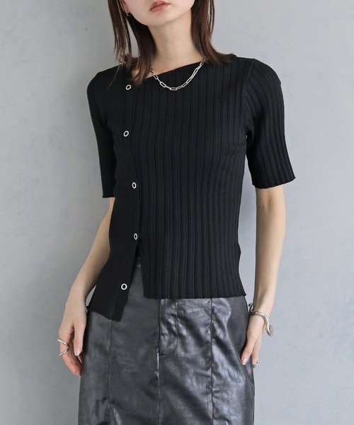 &g'aime(アンジェム)の「【&g'aime 】リブ切替半袖ニット Ribbed Panel Short-Sleeve Knit(Tシャツ/カットソー・レディース・ブルー/グリーン/ホワイト/ブラック・FREE)」の18枚目の写真