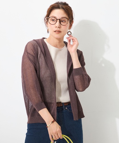 GALLORIA(ギャローリア)の「メッシュフーディートッパーカーデ(カーディガン/ボレロ・レディース・ライトグレー/ブラウン/ブルー・LL/S/L/M)」の1枚目の写真