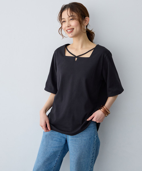 anyfee(エニフィー)の「【anyfee/大きいサイズ】着てサラ汗じみ防止クロスネックトップス/半袖Tシャツ《接触冷感・吸水速乾・UVカット》(Tシャツ/カットソー・レディース・オフホワイト/ピンク/ブラック/チャコール/ブルー/グリーン・LL/5L/3L/4L)」の15枚目の写真