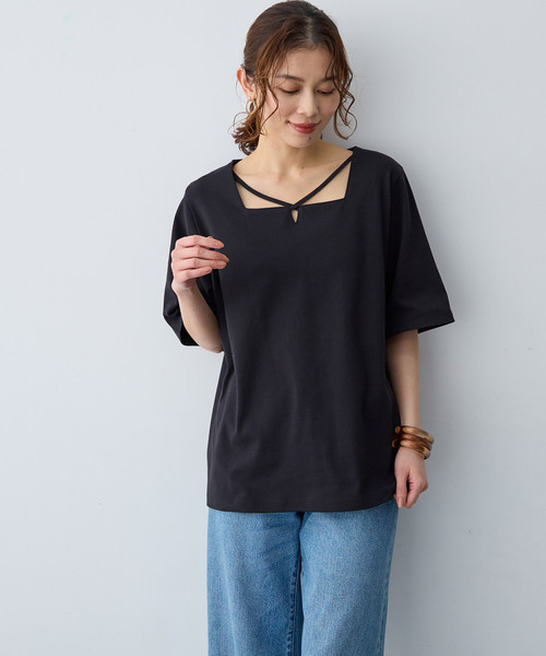 anyfee(エニフィー)の「【anyfee/大きいサイズ】着てサラ汗じみ防止クロスネックトップス/半袖Tシャツ《接触冷感・吸水速乾・UVカット》(Tシャツ/カットソー・レディース・オフホワイト/ピンク/ブラック/チャコール/ブルー/グリーン・LL/5L/3L/4L)」の14枚目の写真
