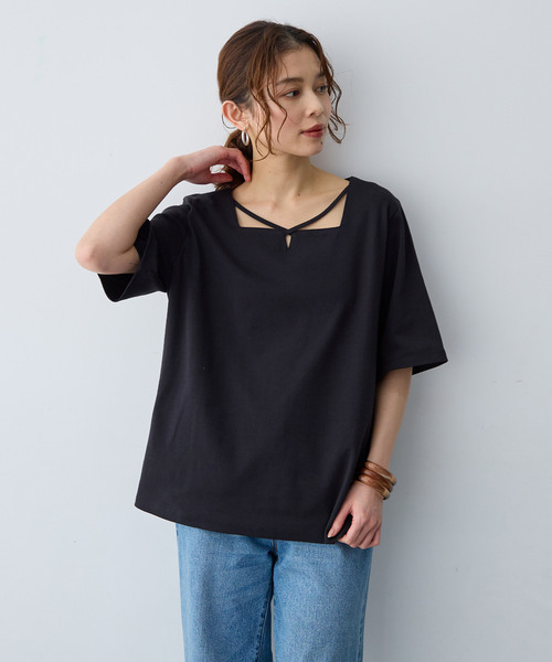 anyfee(エニフィー)の「【anyfee/大きいサイズ】着てサラ汗じみ防止クロスネックトップス/半袖Tシャツ《接触冷感・吸水速乾・UVカット》(Tシャツ/カットソー・レディース・オフホワイト/ピンク/ブラック/チャコール/ブルー/グリーン・LL/5L/3L/4L)」の10枚目の写真