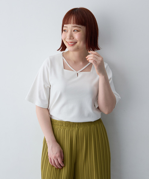 anyfee(エニフィー)の「【anyfee/大きいサイズ】着てサラ汗じみ防止クロスネックトップス/半袖Tシャツ《接触冷感・吸水速乾・UVカット》(Tシャツ/カットソー・レディース・オフホワイト/ピンク/ブラック/チャコール/ブルー/グリーン・LL/5L/3L/4L)」の20枚目の写真