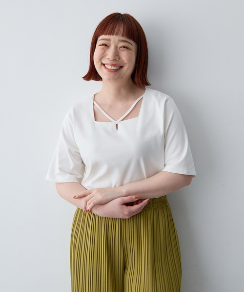 anyfee(エニフィー)の「【anyfee/大きいサイズ】着てサラ汗じみ防止クロスネックトップス/半袖Tシャツ《接触冷感・吸水速乾・UVカット》(Tシャツ/カットソー・レディース・オフホワイト/ピンク/ブラック/チャコール/ブルー/グリーン・LL/5L/3L/4L)」の19枚目の写真