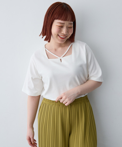 anyfee(エニフィー)の「【anyfee/大きいサイズ】着てサラ汗じみ防止クロスネックトップス/半袖Tシャツ《接触冷感・吸水速乾・UVカット》(Tシャツ/カットソー・レディース・オフホワイト/ピンク/ブラック/チャコール/ブルー/グリーン・LL/5L/3L/4L)」の18枚目の写真