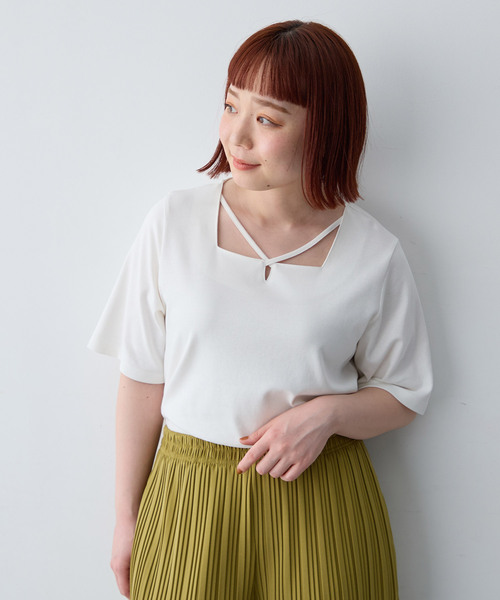 anyfee(エニフィー)の「【anyfee/大きいサイズ】着てサラ汗じみ防止クロスネックトップス/半袖Tシャツ《接触冷感・吸水速乾・UVカット》(Tシャツ/カットソー・レディース・オフホワイト/ピンク/ブラック/チャコール/ブルー/グリーン・LL/5L/3L/4L)」の16枚目の写真