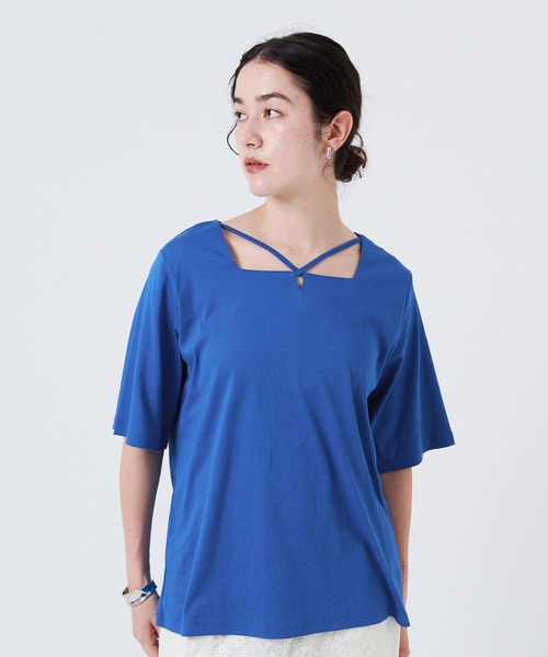 anyfee(エニフィー)の「【anyfee/大きいサイズ】着てサラ汗じみ防止クロスネックトップス/半袖Tシャツ《接触冷感・吸水速乾・UVカット》(Tシャツ/カットソー・レディース・オフホワイト/ピンク/ブラック/チャコール/ブルー/グリーン・LL/5L/3L/4L)」の7枚目の写真