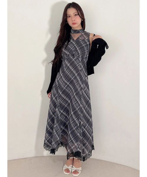 MERCURYDUO(マーキュリーデュオ)の「シアーチェックカッティングワンピース(ワンピース・レディース・チャコールグレー/ベージュ・FREE)」の20枚目の写真