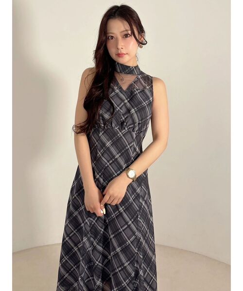 MERCURYDUO(マーキュリーデュオ)の「シアーチェックカッティングワンピース(ワンピース・レディース・チャコールグレー/ベージュ・FREE)」の17枚目の写真