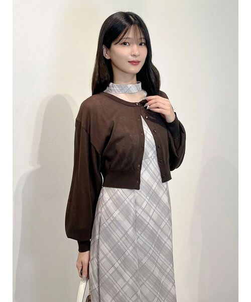 MERCURYDUO（マーキュリーデュオ）の「シアーチェックカッティングワンピース（ワンピース・レディース・チャコールグレー/ベージュ・FREE）」の16枚目の写真