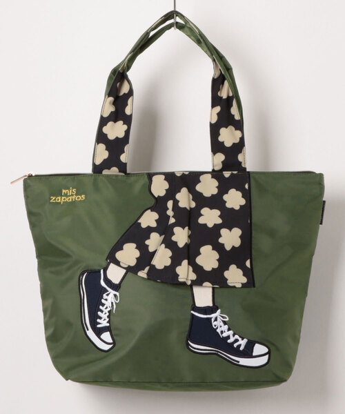 mis zapatos(ミス サパト)の「【mis zapatos/ミスサパト】 フラワースカート トート(トートバッグ・レディース・ネイビー/ブラック/カーキ・FREE)」の2枚目の写真