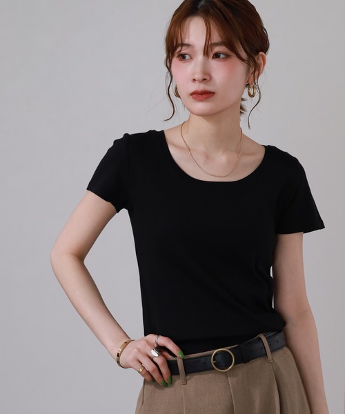 FUNALIVE(ファンアライブ)の「コットンフライス半袖Tシャツ(Tシャツ/カットソー・レディース・チャコールグレー/ブラック/ネイビー/杢グレー・3L/M/L/LL)」の8枚目の写真