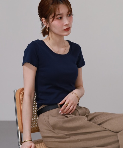 FUNALIVE(ファンアライブ)の「コットンフライス半袖Tシャツ(Tシャツ/カットソー・レディース・チャコールグレー/ブラック/ネイビー/杢グレー・3L/M/L/LL)」の21枚目の写真