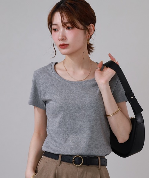 FUNALIVE(ファンアライブ)の「コットンフライス半袖Tシャツ(Tシャツ/カットソー・レディース・チャコールグレー/ブラック/ネイビー/杢グレー・3L/M/L/LL)」の15枚目の写真