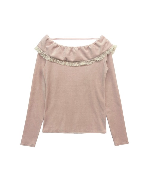 HONEY MI HONEY（ハニーミーハニー）の「velour lace back open tops（Tシャツ/カットソー・レディース・ピンク/チャコールグレー/ブラック・FREE）」の3枚目の写真