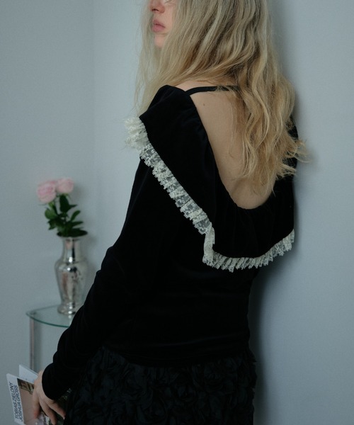 HONEY MI HONEY（ハニーミーハニー）の「velour lace back open tops（Tシャツ/カットソー・レディース・ピンク/チャコールグレー/ブラック・FREE）」の5枚目の写真