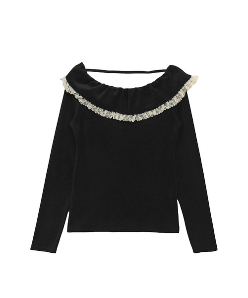 HONEY MI HONEY（ハニーミーハニー）の「velour lace back open tops（Tシャツ/カットソー・レディース・ピンク/チャコールグレー/ブラック・FREE）」の14枚目の写真