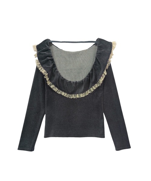 HONEY MI HONEY（ハニーミーハニー）の「velour lace back open tops（Tシャツ/カットソー・レディース・ピンク/チャコールグレー/ブラック・FREE）」の12枚目の写真