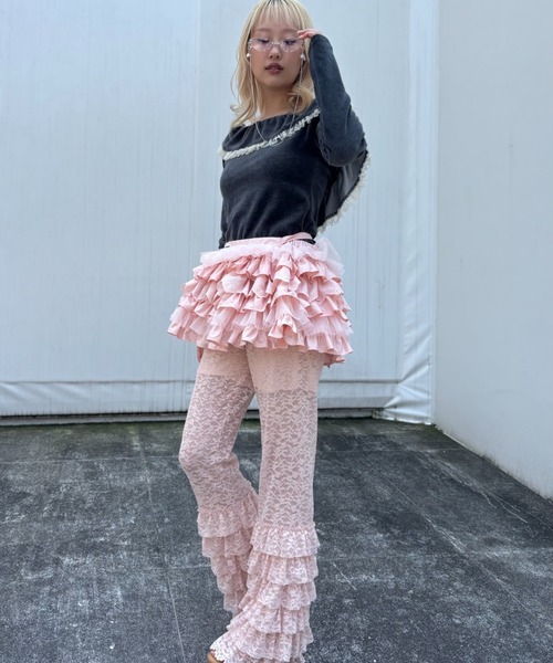 HONEY MI HONEY（ハニーミーハニー）の「velour lace back open tops（Tシャツ/カットソー・レディース・ピンク/チャコールグレー/ブラック・FREE）」の9枚目の写真
