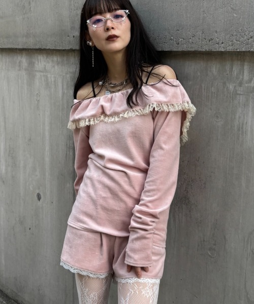 HONEY MI HONEY（ハニーミーハニー）の「velour lace back open tops（Tシャツ/カットソー・レディース・ピンク/チャコールグレー/ブラック・FREE）」の10枚目の写真