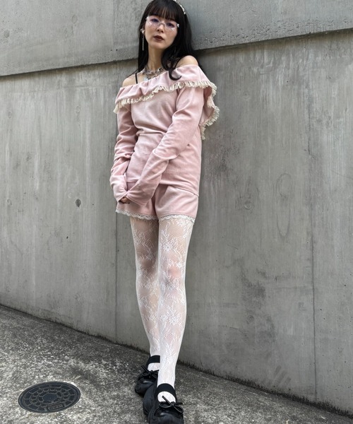 HONEY MI HONEY（ハニーミーハニー）の「velour lace back open tops（Tシャツ/カットソー・レディース・ピンク/チャコールグレー/ブラック・FREE）」の11枚目の写真