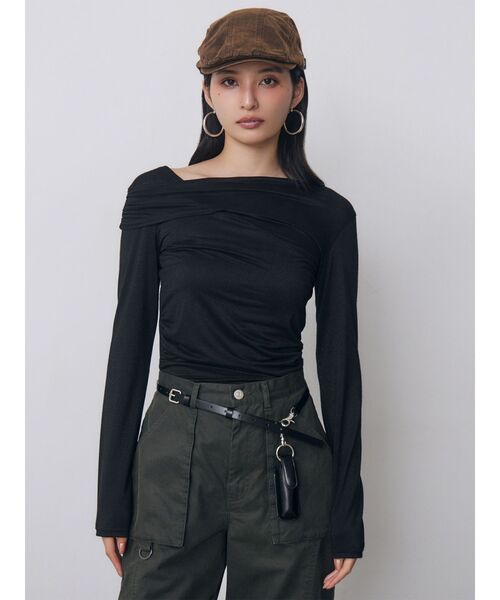 MURUA（ムルーア）の「ドレープトップス　秋服（Tシャツ/カットソー・レディース・イエロー/ブラック・FREE）」の3枚目の写真