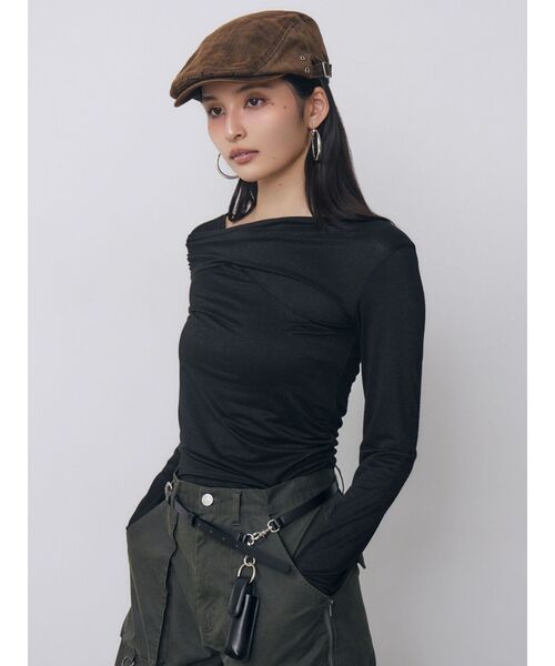 MURUA（ムルーア）の「ドレープトップス　秋服（Tシャツ/カットソー・レディース・イエロー/ブラック・FREE）」の4枚目の写真