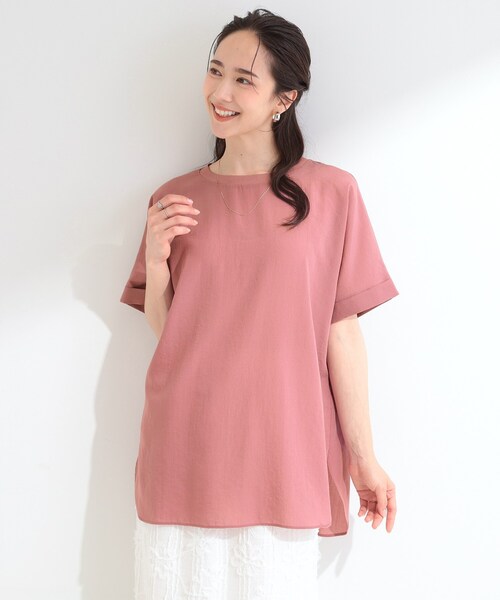 SHOO・LA・RUE(シューラルー)の「【着丈選べる/体型カバー】洗濯後しわになりにくい さらっと快適ドルマントップス(シャツ/ブラウス・レディース・チャコールグレー/イエロー/モスグリーン/ライトベージュ/チャコール/ベージュ系8/モスグリーン系7/イエロー系7/ピンク系/ピンク系9・00)」の14枚目の写真
