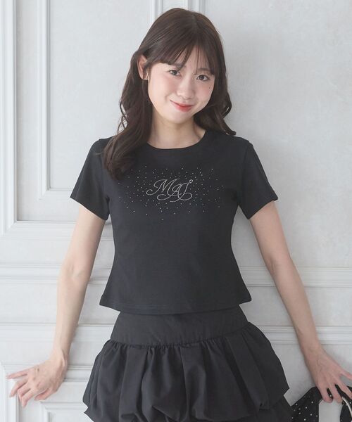 MAJESTIC LEGON（マジェスティックレゴン）の「キラキラロゴ半袖Tシャツ（Tシャツ/カットソー・レディース・ブルー/オフホワイト/ブラック・MEDIUM）」の2枚目の写真