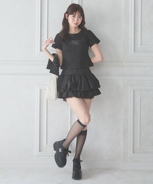 MAJESTIC LEGON（マジェスティックレゴン）の「キラキラロゴ半袖Tシャツ（Tシャツ/カットソー・レディース・ブルー/オフホワイト/ブラック・MEDIUM）」の4枚目の写真