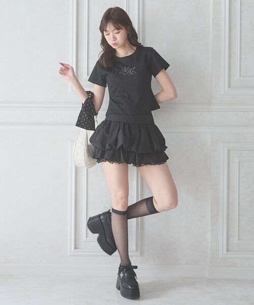 MAJESTIC LEGON（マジェスティックレゴン）の「キラキラロゴ半袖Tシャツ（Tシャツ/カットソー・レディース・ブルー/オフホワイト/ブラック・MEDIUM）」の5枚目の写真