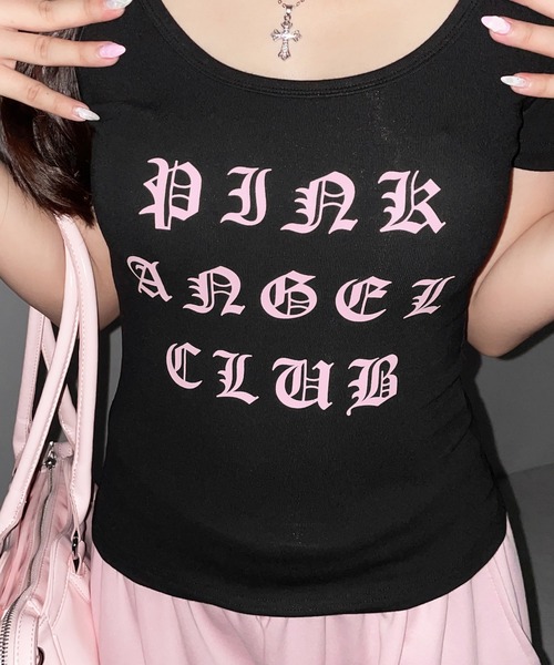 me+em select（ミームセレクト）の「【 PINK ANGEL CLUB 】グランジロゴスリムフィットＴシャツ ／  PINK ANGEL CLUB grunge logo slim fit T-shirts（Tシャツ/カットソー・レディース・ブラック/ホワイト/ピンク・FREE）」の15枚目の写真