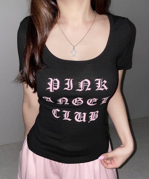 me+em select（ミームセレクト）の「【 PINK ANGEL CLUB 】グランジロゴスリムフィットＴシャツ ／  PINK ANGEL CLUB grunge logo slim fit T-shirts（Tシャツ/カットソー・レディース・ブラック/ホワイト/ピンク・FREE）」の16枚目の写真