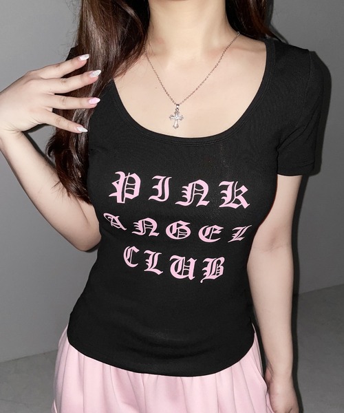 me+em select（ミームセレクト）の「【 PINK ANGEL CLUB 】グランジロゴスリムフィットＴシャツ ／  PINK ANGEL CLUB grunge logo slim fit T-shirts（Tシャツ/カットソー・レディース・ブラック/ホワイト/ピンク・FREE）」の17枚目の写真