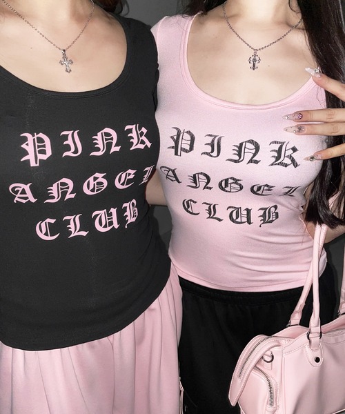 me+em select（ミームセレクト）の「【 PINK ANGEL CLUB 】グランジロゴスリムフィットＴシャツ ／  PINK ANGEL CLUB grunge logo slim fit T-shirts（Tシャツ/カットソー・レディース・ブラック/ホワイト/ピンク・FREE）」の7枚目の写真