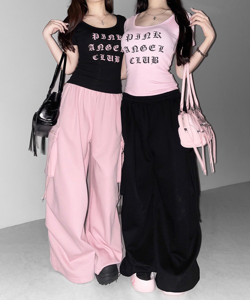 me+em select（ミームセレクト）の「【 PINK ANGEL CLUB 】グランジロゴスリムフィットＴシャツ ／  PINK ANGEL CLUB grunge logo slim fit T-shirts（Tシャツ/カットソー・レディース・ブラック/ホワイト/ピンク・FREE）」の12枚目の写真