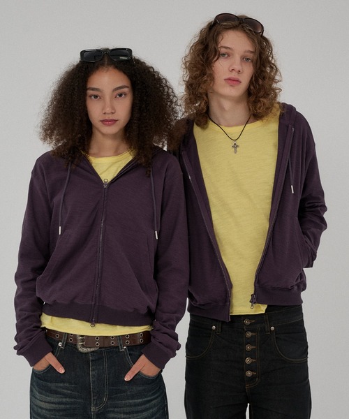 WISH FOR EVER(ウィッシュフォーエバー)の「SLAB DOUBLE ZIP COMPACT HOODIE /スラブダブルジップコンパクトフーディー(パーカー・メンズ・ネイビー/グレー/ホワイト/ブラック/パープル/ターコイズブルー・SMALL/MEDIUM/LARGE)」の6枚目の写真