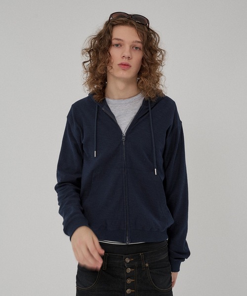 WISH FOR EVER(ウィッシュフォーエバー)の「SLAB DOUBLE ZIP COMPACT HOODIE /スラブダブルジップコンパクトフーディー(パーカー・メンズ・ネイビー/グレー/ホワイト/ブラック/パープル/ターコイズブルー・SMALL/MEDIUM/LARGE)」の12枚目の写真