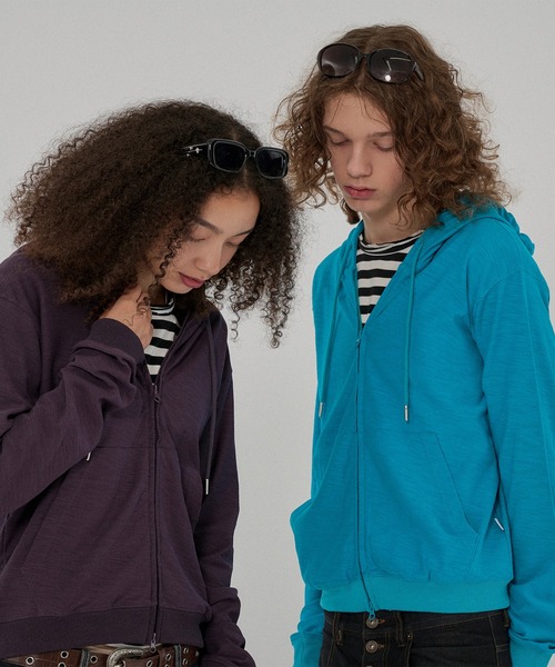 WISH FOR EVER(ウィッシュフォーエバー)の「SLAB DOUBLE ZIP COMPACT HOODIE /スラブダブルジップコンパクトフーディー(パーカー・メンズ・ネイビー/グレー/ホワイト/ブラック/パープル/ターコイズブルー・SMALL/MEDIUM/LARGE)」の7枚目の写真