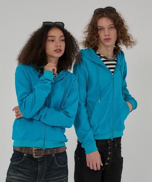 WISH FOR EVER(ウィッシュフォーエバー)の「SLAB DOUBLE ZIP COMPACT HOODIE /スラブダブルジップコンパクトフーディー(パーカー・メンズ・ネイビー/グレー/ホワイト/ブラック/パープル/ターコイズブルー・SMALL/MEDIUM/LARGE)」の19枚目の写真