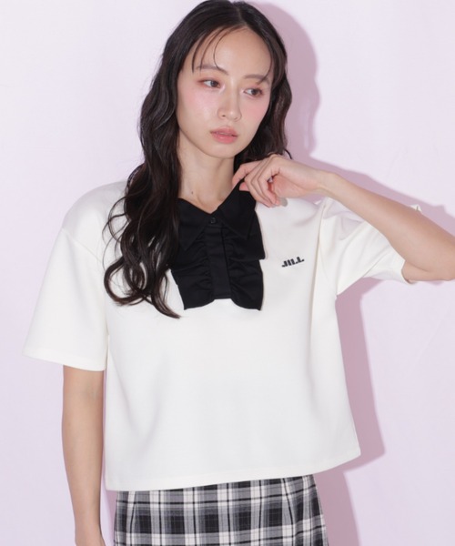 JILL by JILL STUART(ジルバイジルスチュアート)の「フリルポロカットソー(Tシャツ/カットソー・レディース・ブルー/ホワイト/ブラック・FREE)」の1枚目の写真