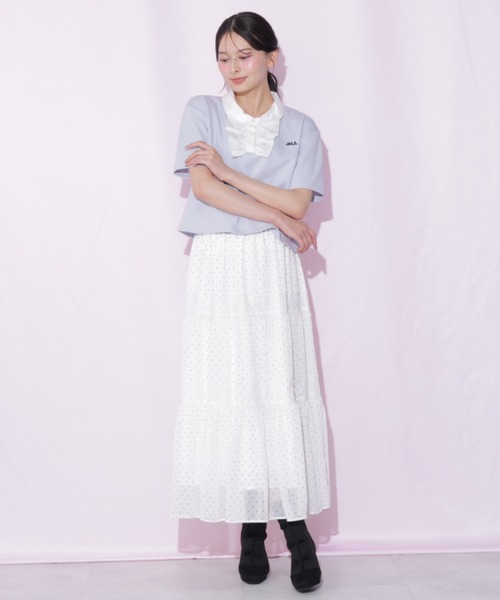 JILL by JILL STUART(ジルバイジルスチュアート)の「フリルポロカットソー(Tシャツ/カットソー・レディース・ブルー/ホワイト/ブラック・FREE)」の8枚目の写真