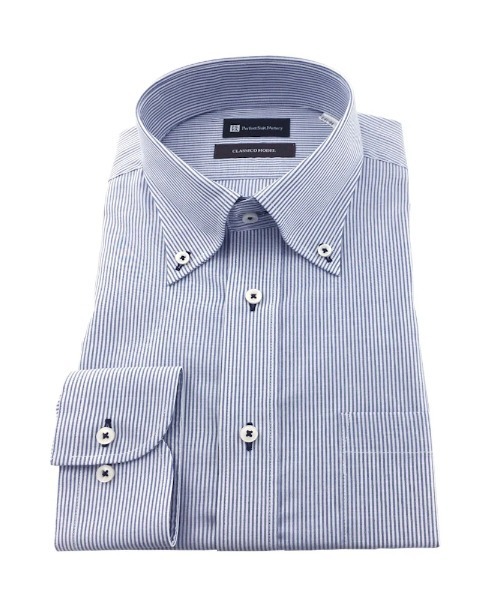 Perfect Suit FActory(パーフェクトスーツファクトリー)の「【形態安定】長袖ワイシャツ【クラシコ】ストライプ(ビジネスシャツ・メンズ・ブルー・L/M/3L/S/LL)」の2枚目の写真