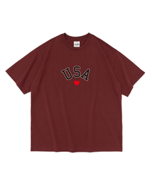 USA ミニハートグラフィック半袖Tシャツ(ワイン)