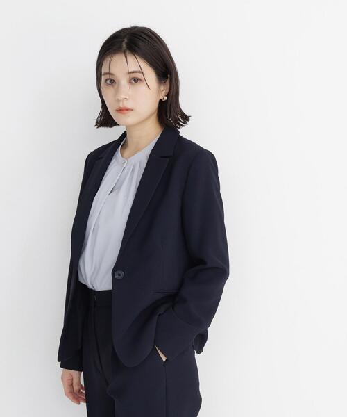 NATURAL BEAUTY BASIC(ナチュラルビューティーベーシック)の「ストレッチツイル SETUP シングルテーラードジャケット(テーラードジャケット・レディース・ネイビー/ブラック・SMALL/MEDIUM/LARGE)」の1枚目の写真