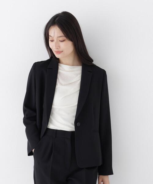 NATURAL BEAUTY BASIC(ナチュラルビューティーベーシック)の「ストレッチツイル SETUP シングルテーラードジャケット(テーラードジャケット・レディース・ネイビー/ブラック・SMALL/MEDIUM/LARGE)」の2枚目の写真