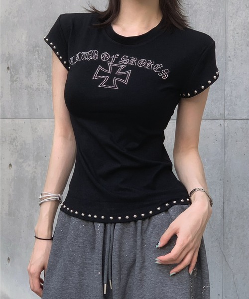 KsG(ケーエスジー)の「アイコンダブルスタッズTシャツ(Tシャツ/カットソー・レディース・ホワイト/ブラック・SMALL/MEDIUM)」の2枚目の写真